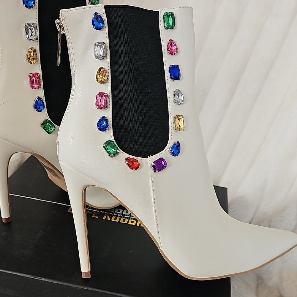 Cape Robbin White Heeled Boots with Colorful Gem Accents - Picture 9 of 12